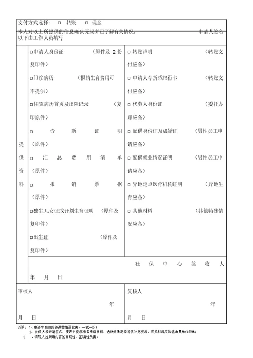 生育保险待遇申请表格