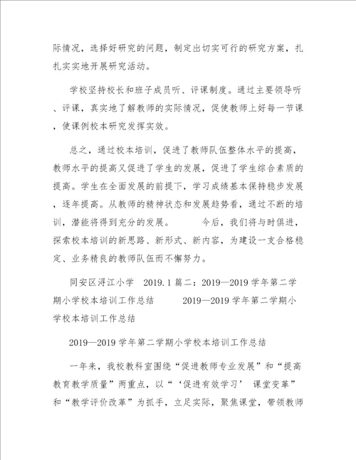 2019年春小学校本培训总结
