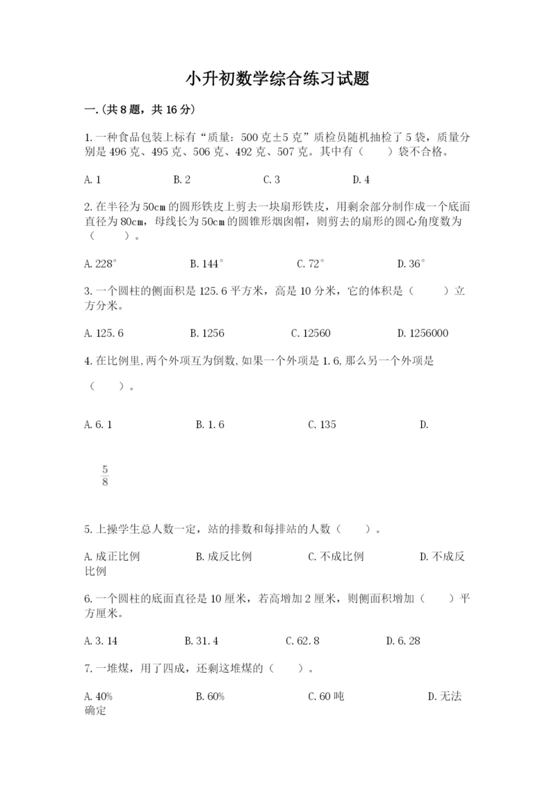 小升初数学综合练习试题完整答案.docx