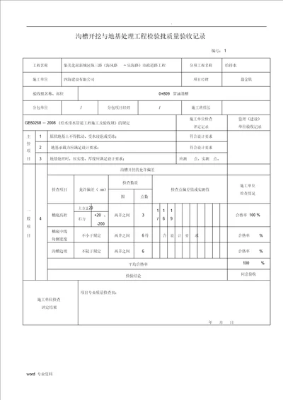 市政给排水管道工程检验批质量验收记录表格