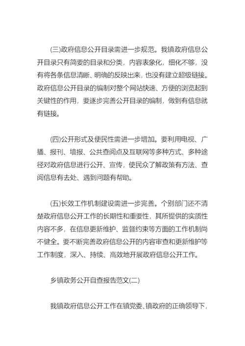 2021乡镇政务公开自查报告范文(1)