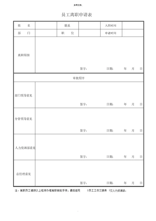 离职人员工资结算通知及离职声明辞职表格一套