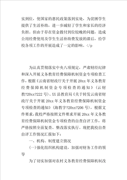 学校义务教育专项资金的自查报告