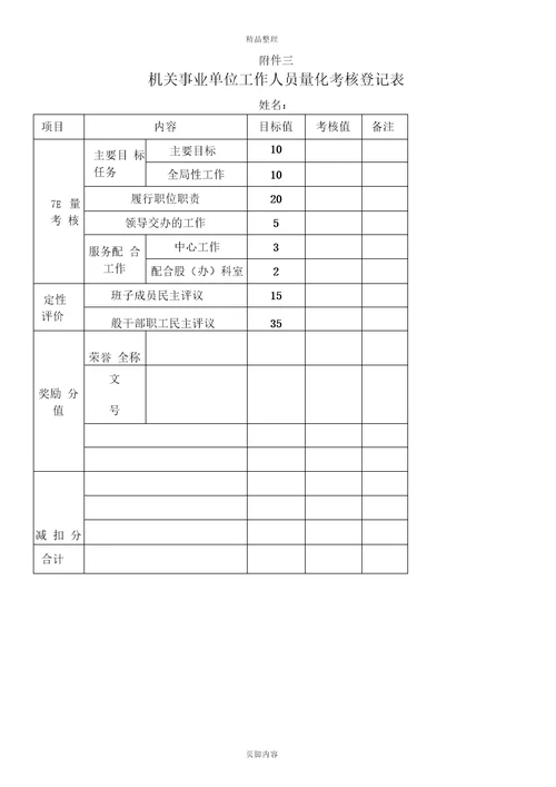 机关事业单位工作人员绩效考核量化标准答案