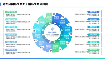 蓝色简约风12项圆环关系图PPT