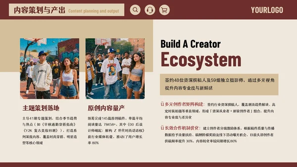 红色美式风格时尚杂志编辑述职报告通用PPT模板