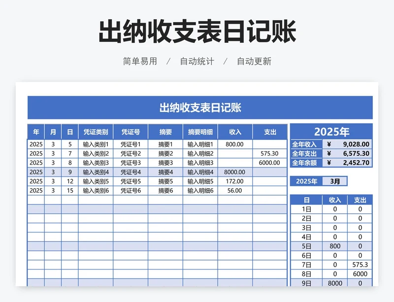 出纳收支表日记账