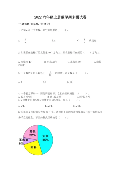 2022六年级上册数学期末测试卷附完整答案【名师系列】.docx