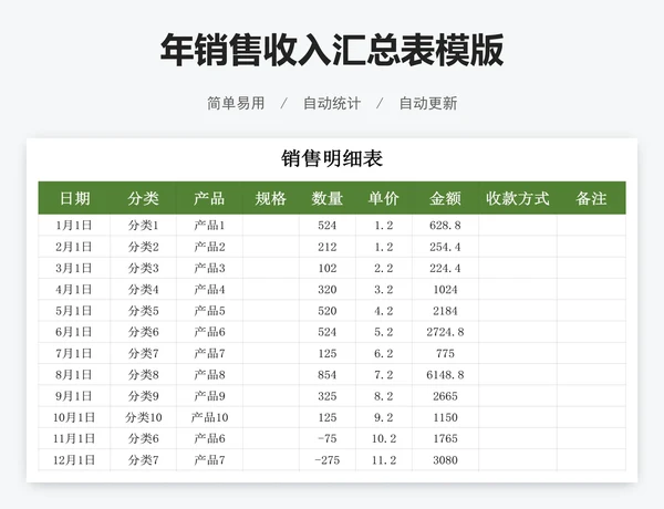 年销售收入汇总表模版