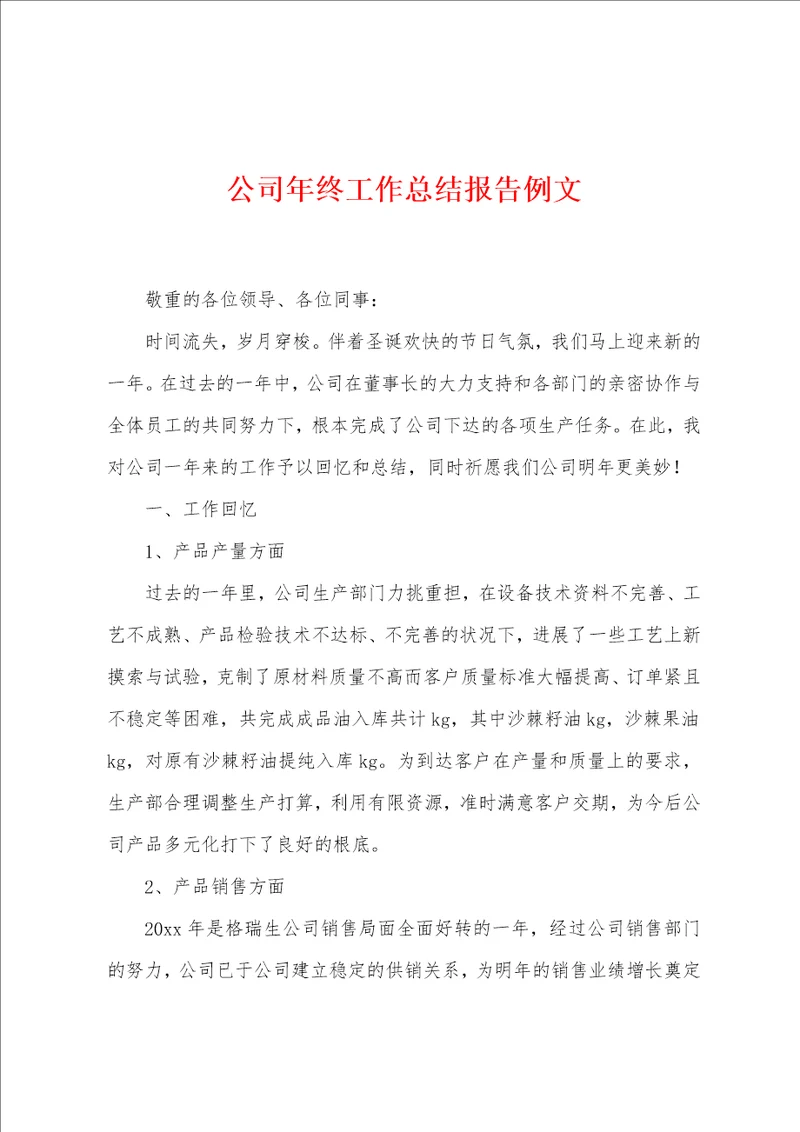 公司年终工作总结报告例文