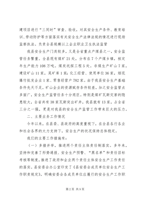 县安监系统政风行风评议汇报材料.docx