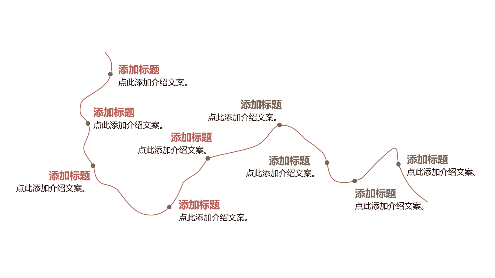 单页仿地理线路纯文字九项PPT模板