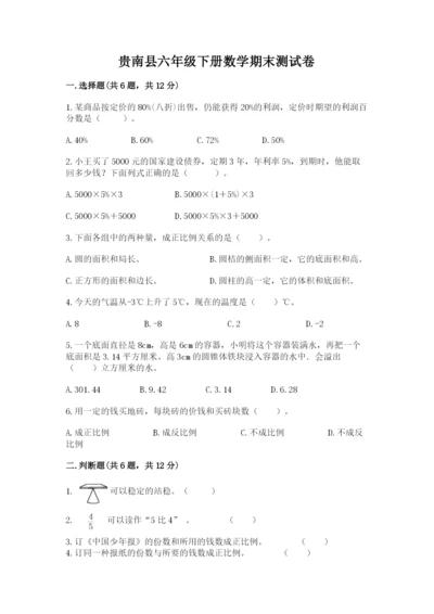 贵南县六年级下册数学期末测试卷（有一套）.docx