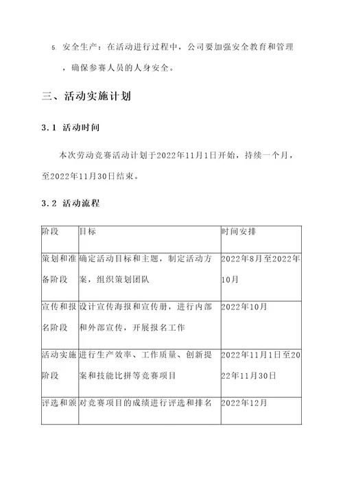 龙钢公司劳动竞赛活动方案