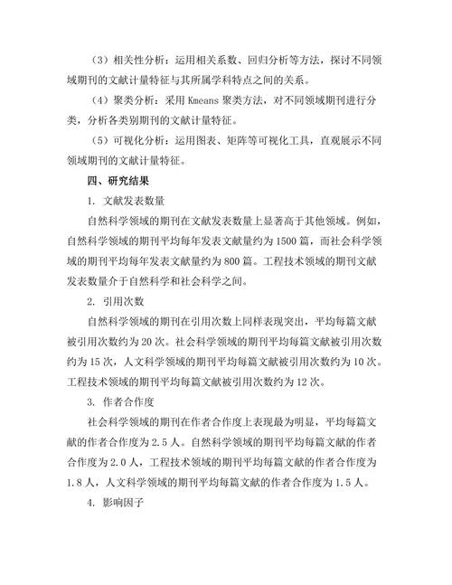 不同领域期刊的文献计量特征比较
