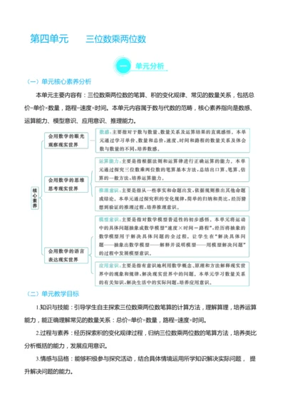 （大单元整体教学）第四单元 三位数乘两位数 单元分析（表格式）教学设计