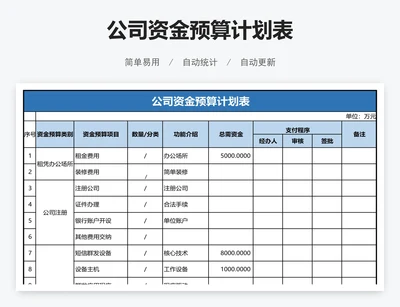 公司资金预算计划表