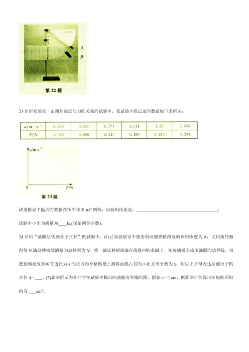 2023年上海市高中学业水平考试物理模拟试卷.docx