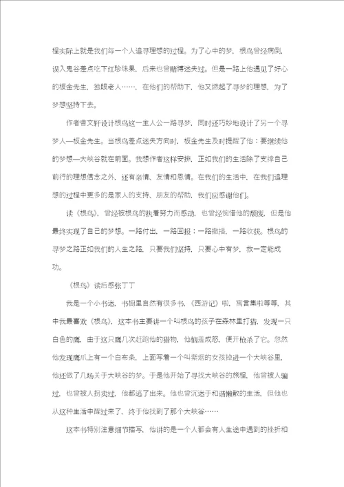 曹文轩小说根鸟读后感想读书笔记