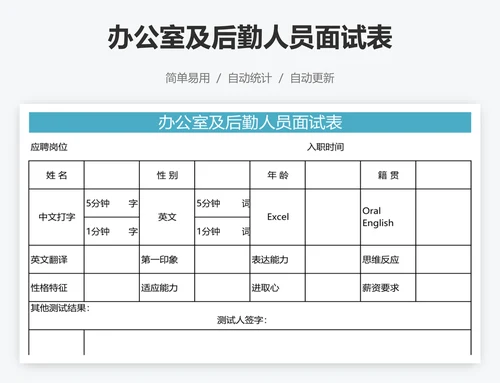 办公室及后勤人员面试表