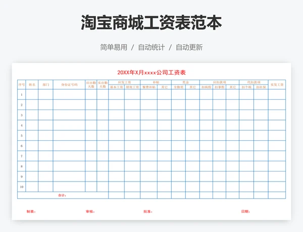 淘宝商城工资表范本