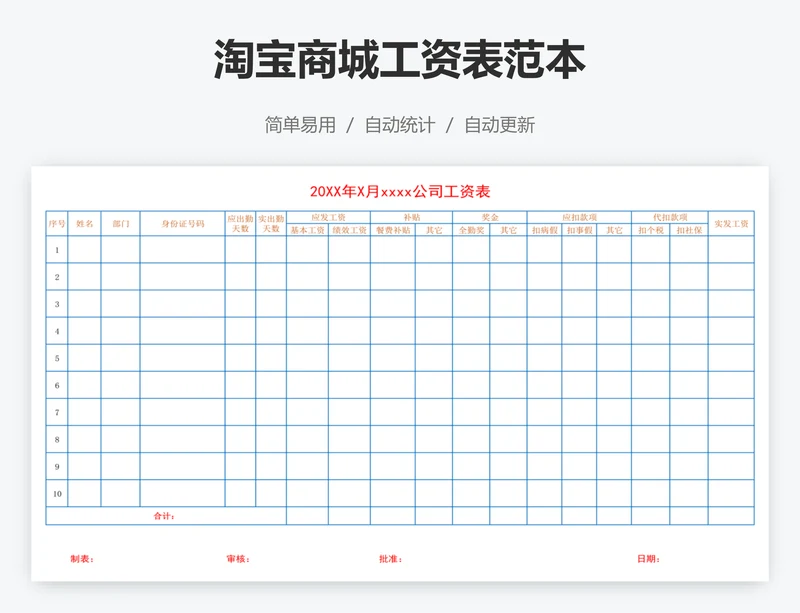 淘宝商城工资表范本