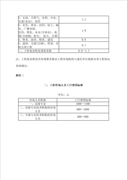 工程咨询收费标准