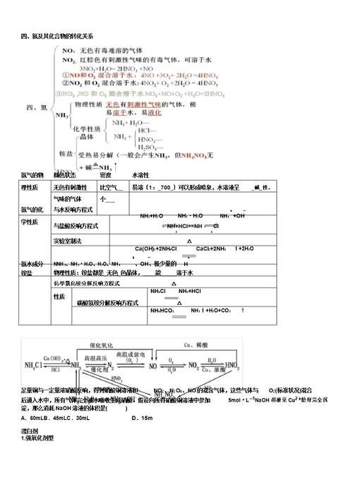 (word版)高一化学必修一非金属知识点总结