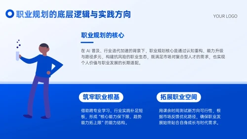 蓝色插画风大学生职业规划通用型PPT模板