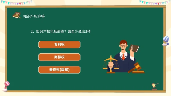 绿色黑板风卡通儿童知识产权进校园小学生知识产权主题班会世界知识产权日