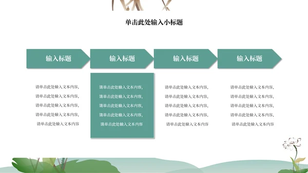 绿色水墨中国风山水花卉文学主题教育PPT模板