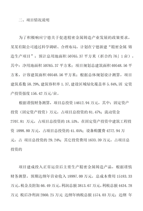 精密金属铸造项目商业计划书