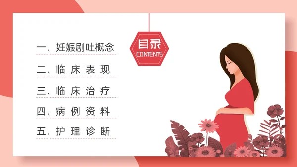 红色简约妊娠孕妇剧吐护理PPT