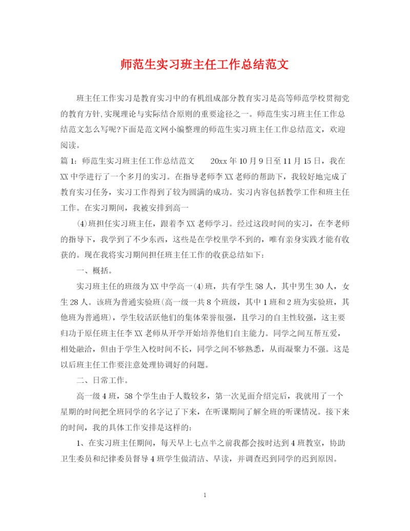 精编之师范生实习班主任工作总结范文.docx