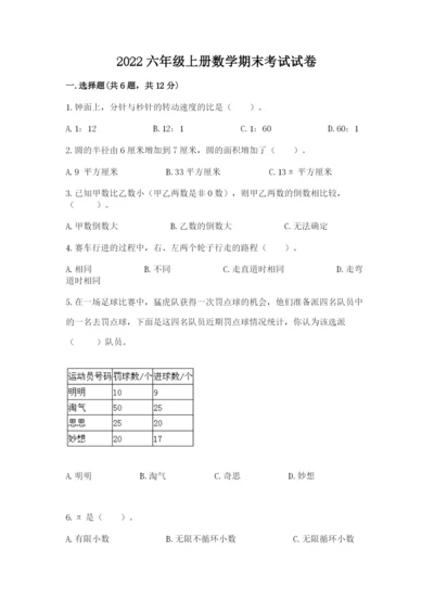 2022六年级上册数学期末考试试卷（考点梳理）.docx