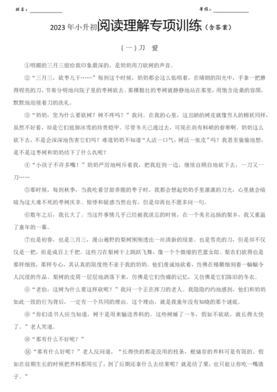 2023年小升初阅读理解专项训练含答案.docx