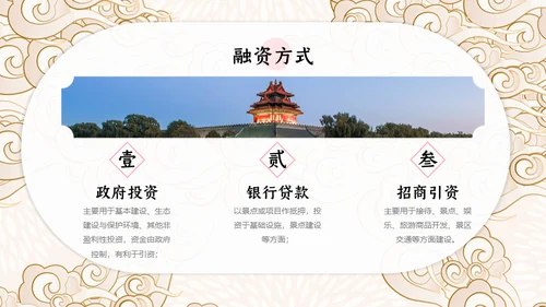 中国风云纹旅游项目商业融资计划书通用PPT模板
