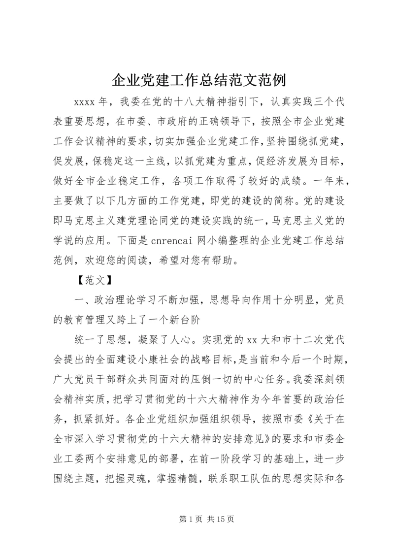 企业党建工作总结范文范例.docx