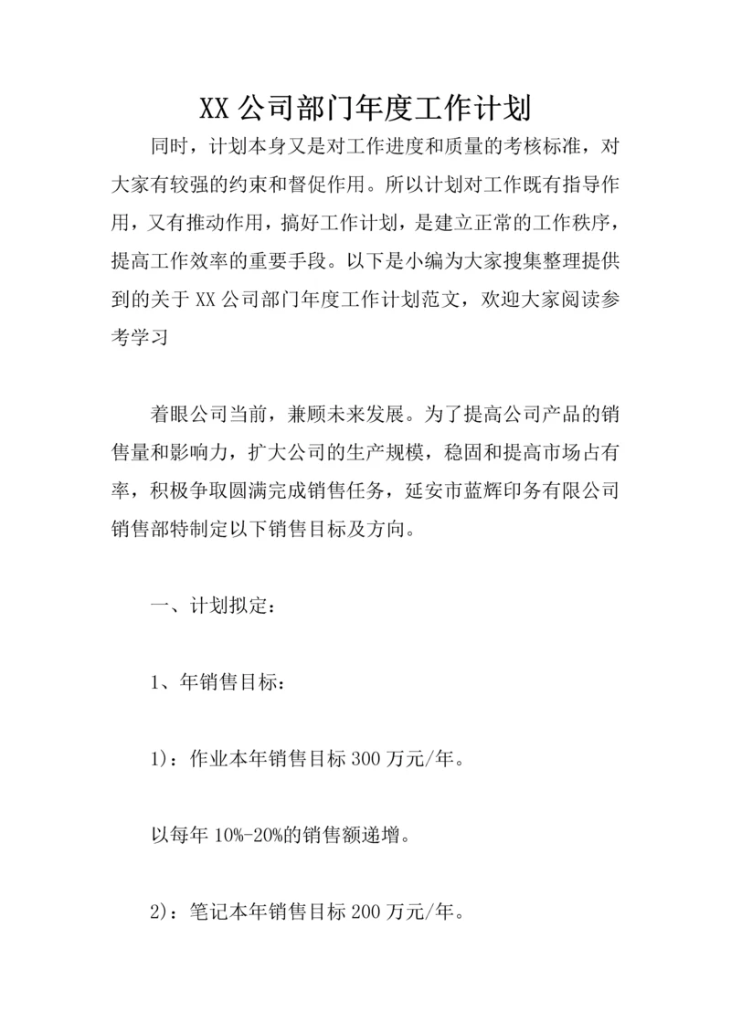 XX公司部门年度工作计划.docx