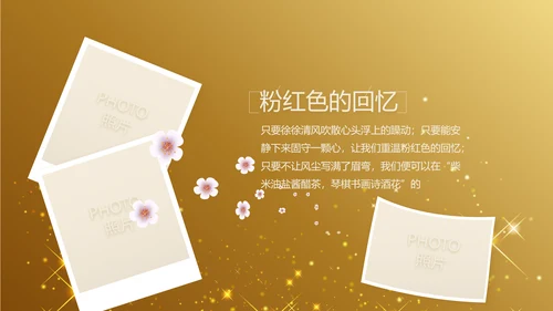 金色星光璀璨生日快乐纪念册电子相册动态PPT模板
