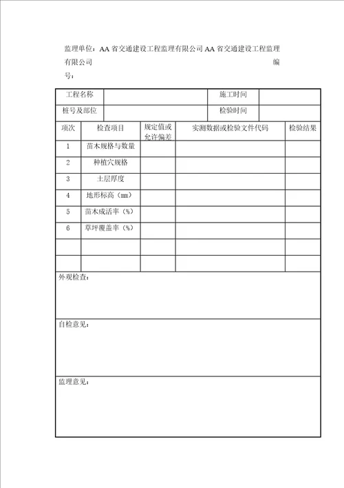 公路环保绿化质量检验用表