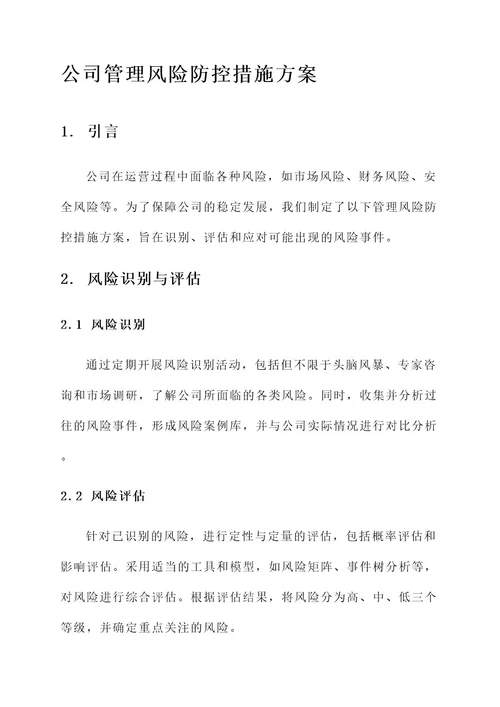 公司管理风险防控措施方案