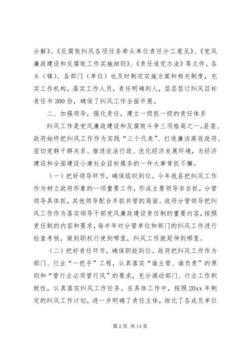 县贯彻落实纠风工作领导责任制情况汇报.docx
