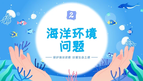 海洋保护主题插画学习讲座活动卡通蓝色环保简约核污水
