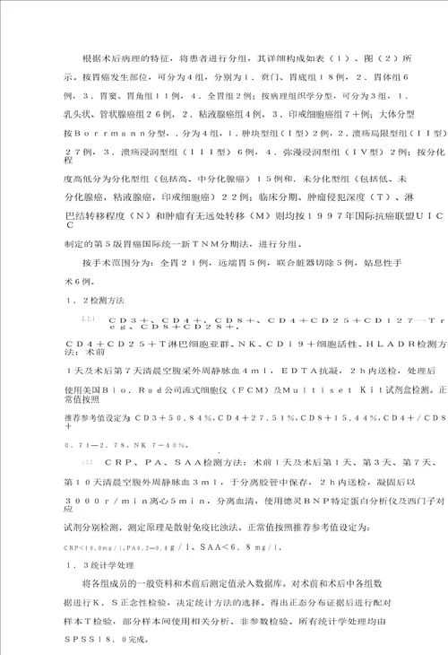 胃癌患者围手术期免疫功能和创伤改变检测方法的对比研究