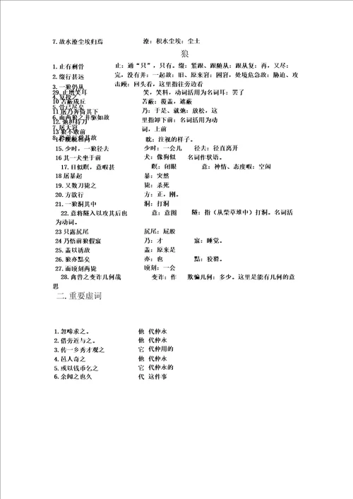 七年级下文言文重要实词和虚词