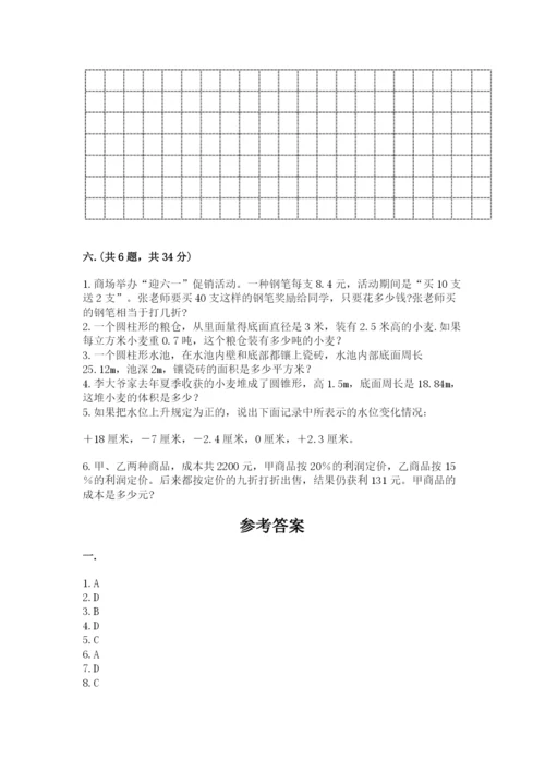 小学六年级下册数学摸底考试题附完整答案（典优）.docx