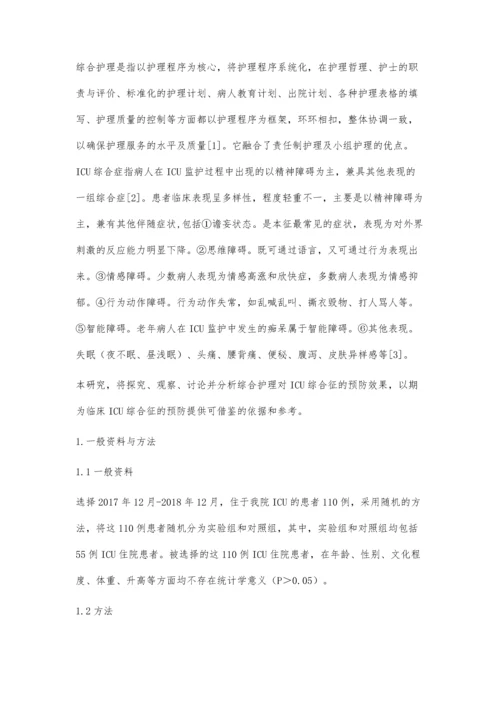 综合护理对ICU综合征的预防效果.docx