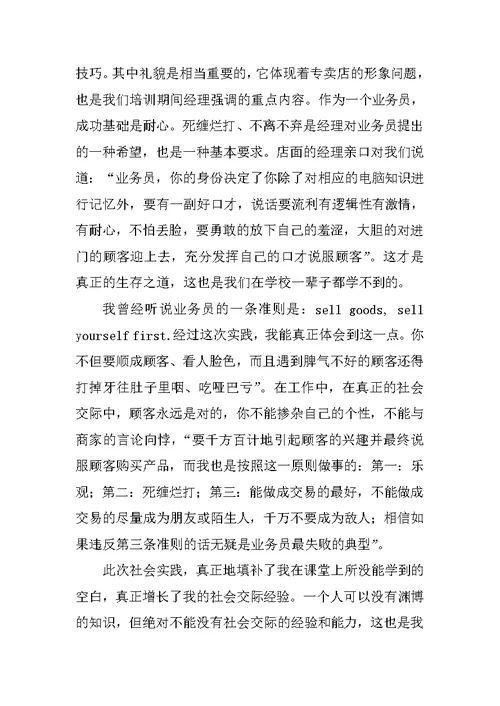 XX年5月电脑业务员社会实践报告