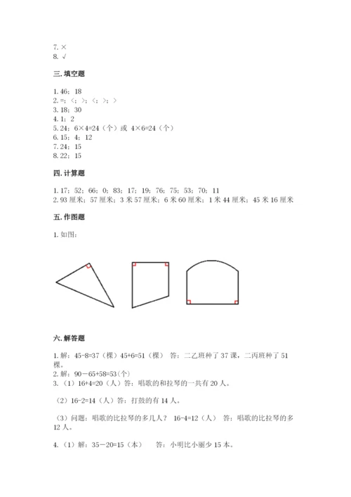 小学二年级上册数学期中测试卷含答案（预热题）.docx